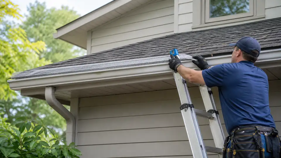 Gutter guard installation on a residential home